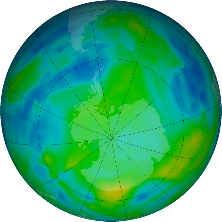 Antarctic ozone map for 01 June 2012